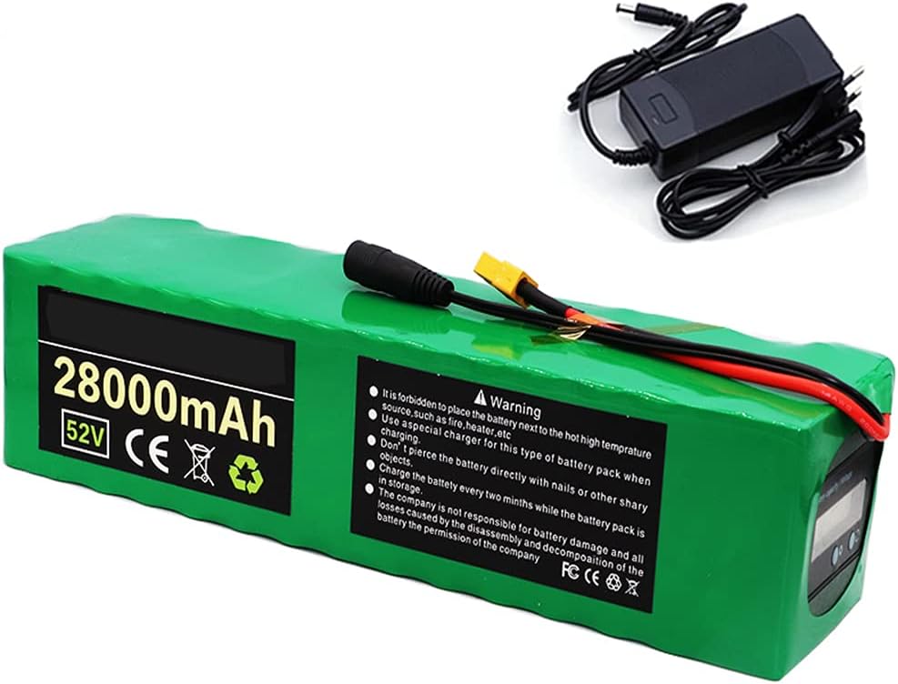 52V 28AH Electric Bike Battery 30A BMS Lithium Battery Pack 52 Volt with Ebike Battery XT60 Plug with Capacity Indicator