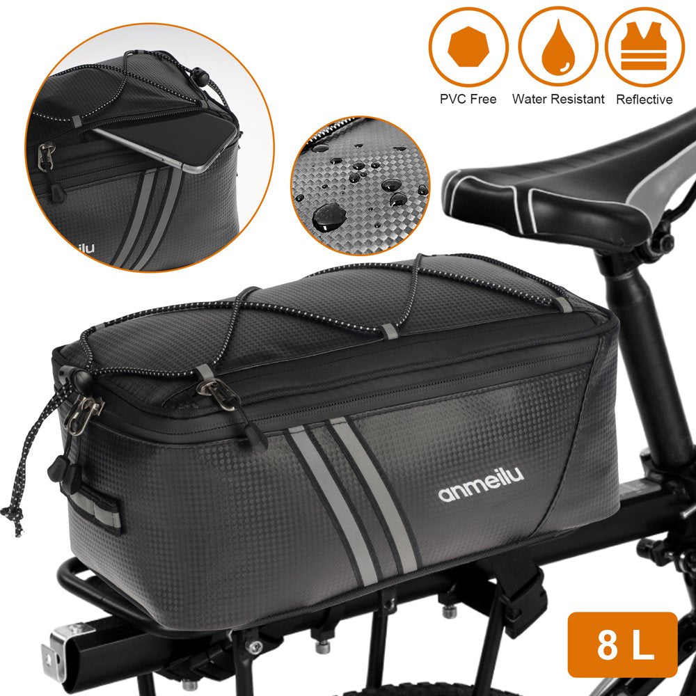 Bike Panniers, Eeekit Bag Bike Trunk Bag, 8L Extendable Large Capacity Bicycle Rack Rear Seat Carrier Bags, PU Commuter Bike Luggage Bag Insulated, Water Resistant Cycling Bag with Rain Cover