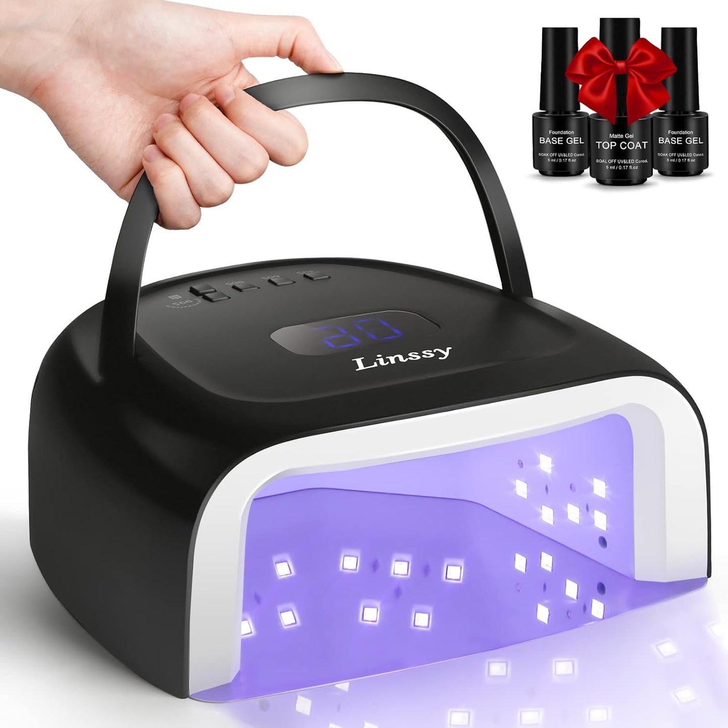 60W Rechargeable UV LED Nail Lamp, Faster Wireless Nail Dryer Gel Polish Light 42 Beads & Portable Handle, Professional Curing Lamp for Fingernail and Toenail (Black)