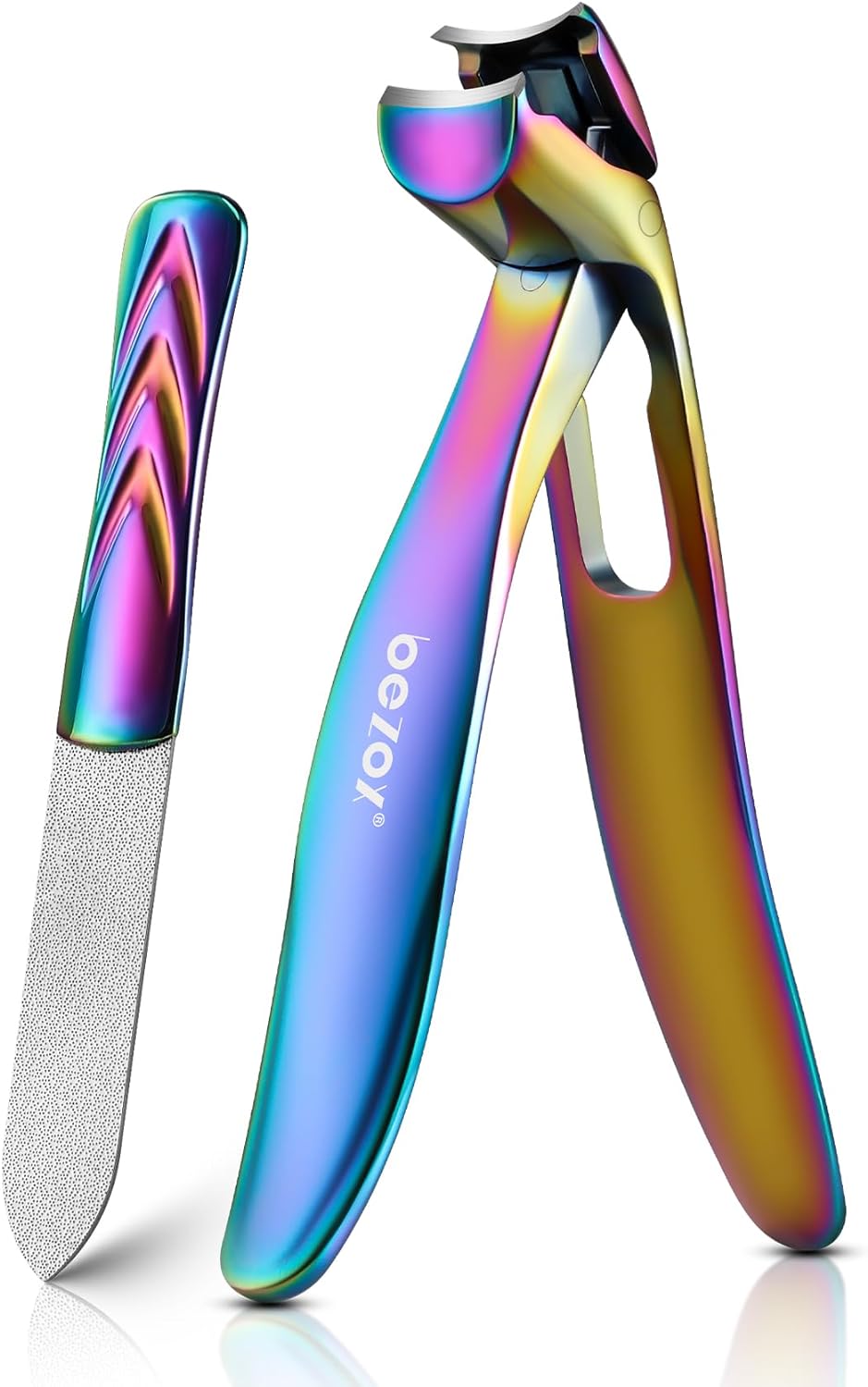BEZOX Ergonomic Angled Head Thick Toenail Clipper for Seniors - Large Nail Clippers for Thick and Ingrown Nails with Metal Nail File, Premium Nail Cutter Fingernail Clipper for Men and Women - Rainbow