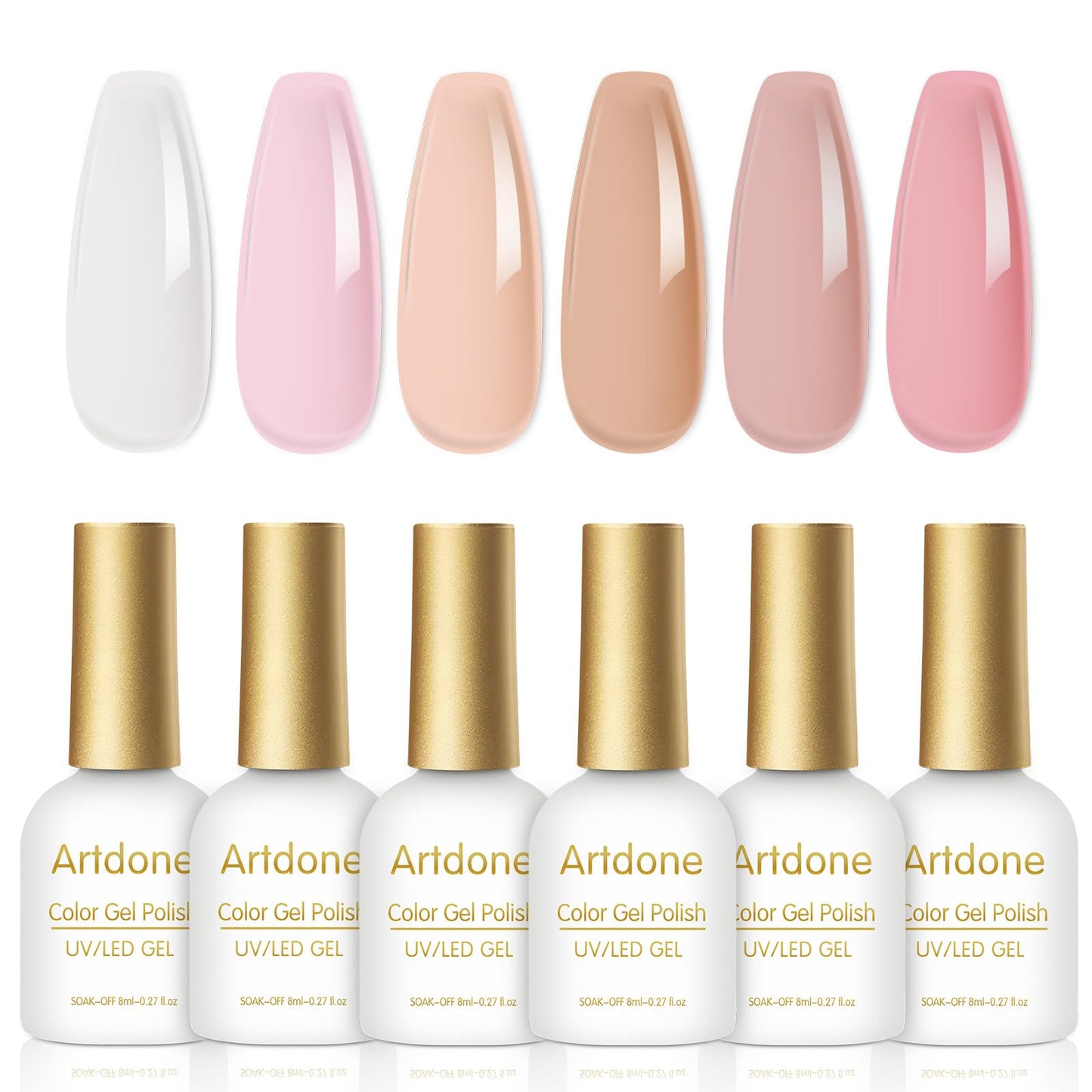 Artdone Jelly Gel Nail Polish Set - 6 Colors Translucent Milky Pink Nude Brown Colors Nail Polish For All Seasons Neutral Soak off LED Lamp Gel Manicure Kit For holiday gift Nail Art Gel