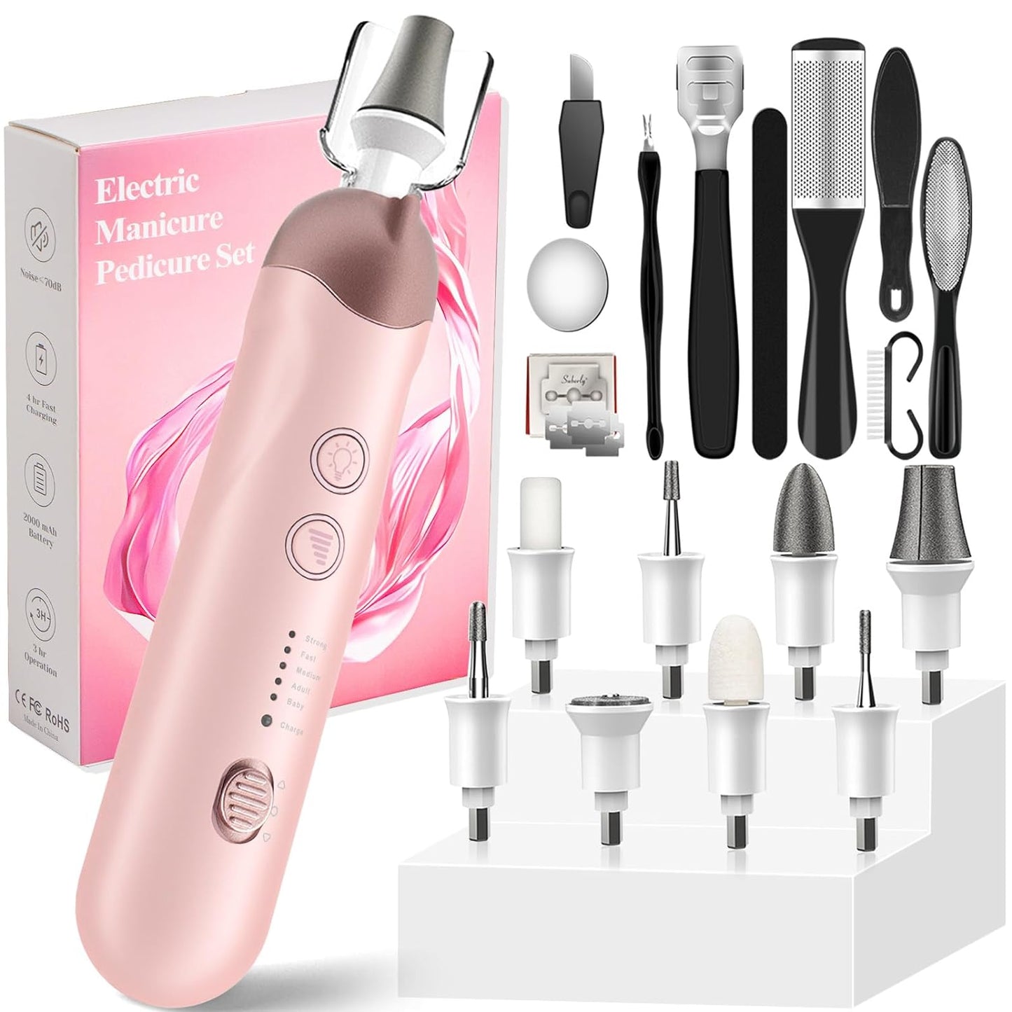 18 in 1 Electric Nail File Set, Cordless Rechargeable Professional Manicure Pedicure Kit, 5 Speeds Hand Foot Care Tool for Nail Grind Trim Polish Set