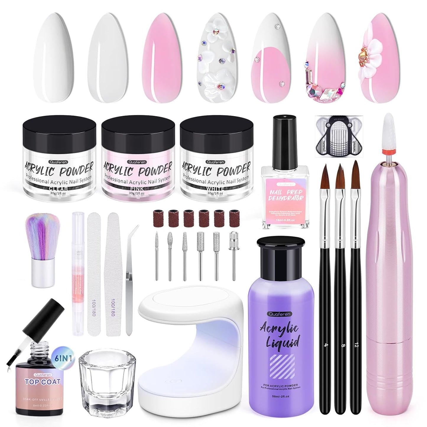 Acrylic Nail Kit for Beginners: Quaferen Acrylic Nail Kit with Everything Professional Nail Kit Acrylic Set Acrylic Nail Kit with Drill 30g Acrylic Powder and Monomer Acrylic Nail Liquid UV Light