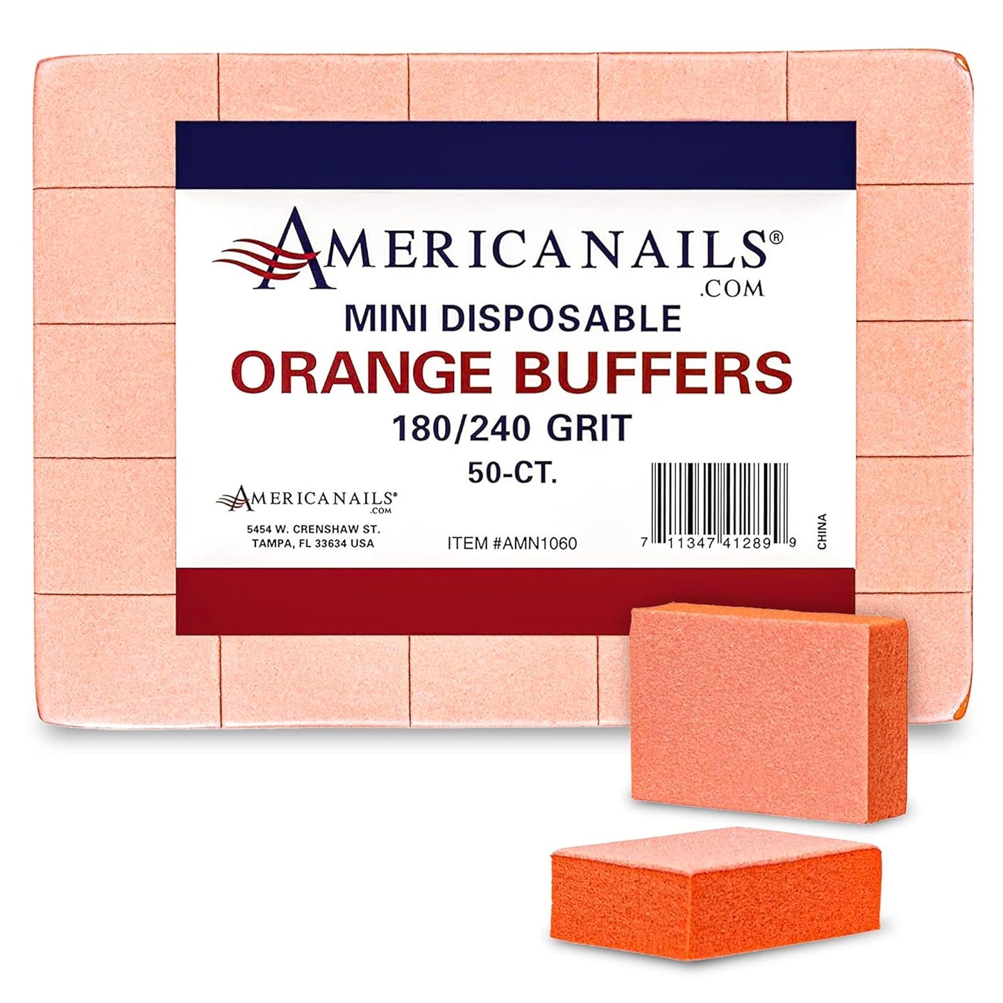 Americanails Mini Orange Buffers - (180/240 Grit) - Professional Salon Quality Buffing Blocks for Nails - Buff Nails Prior to Application of Polish, Gel Polish, Gel, Acrylic, Double-Sided, 50 Ct