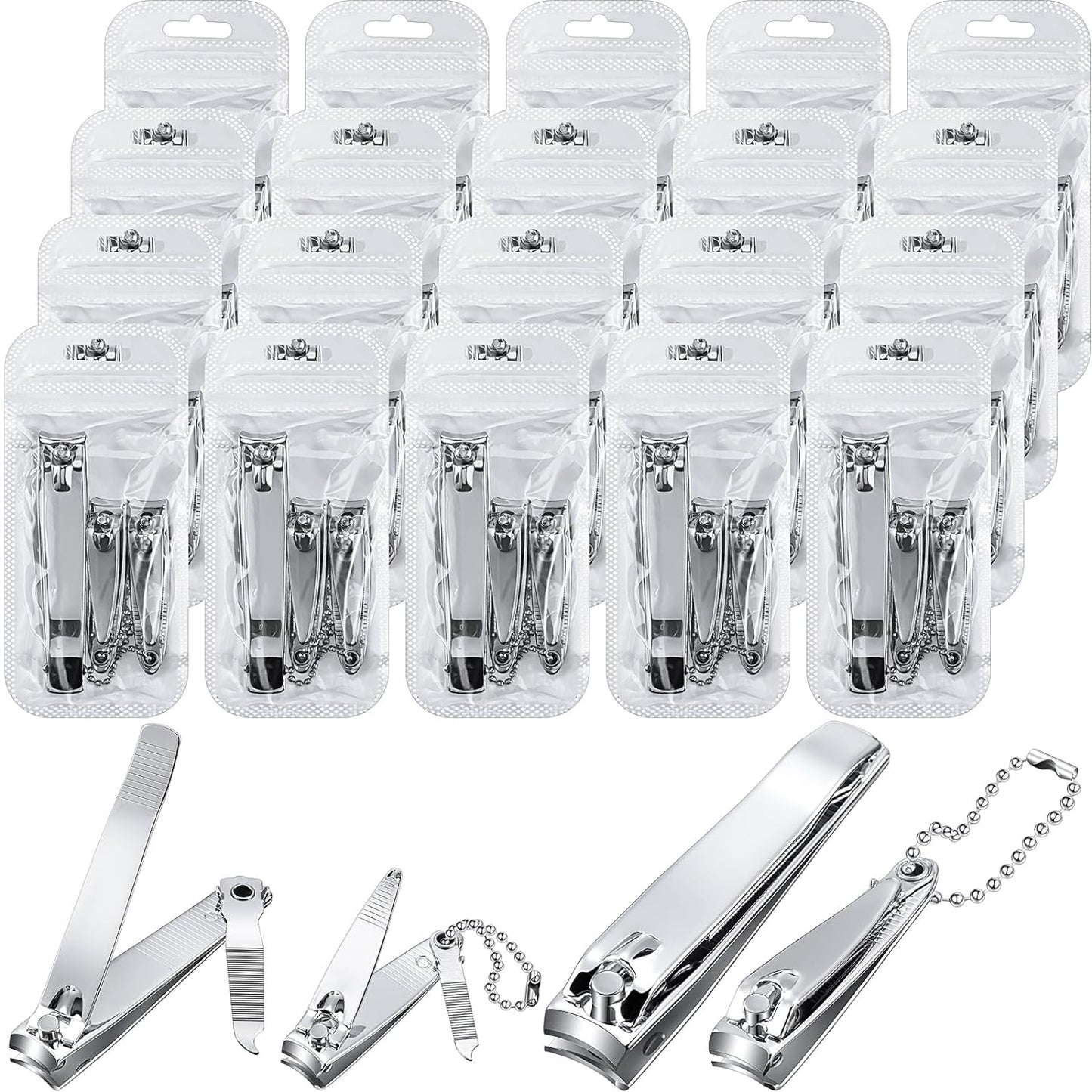 60 Pcs Nail Clipper Set Stainless Steel Fingernail Clipper and Toenail Clippers Set Toe Nail Clippers Bulk Nail Cutters with Nail File Sharp Fingernail Clipper Cutters Sets, Large and Small