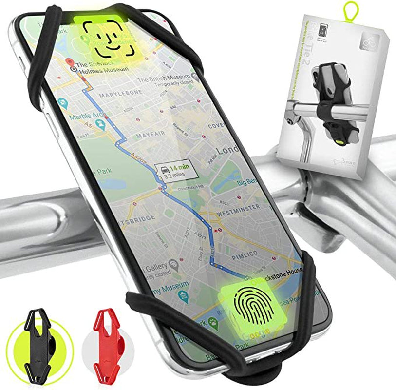 Bike Tie 2, Universal Bike Phone Mount for Handlebar, Bicycle Scooter Moped Handlebar Stroller Cell Phone Holder for Iphone 13 12 11 Pro Max Mini XS XR 8 7 6 plus (Black)