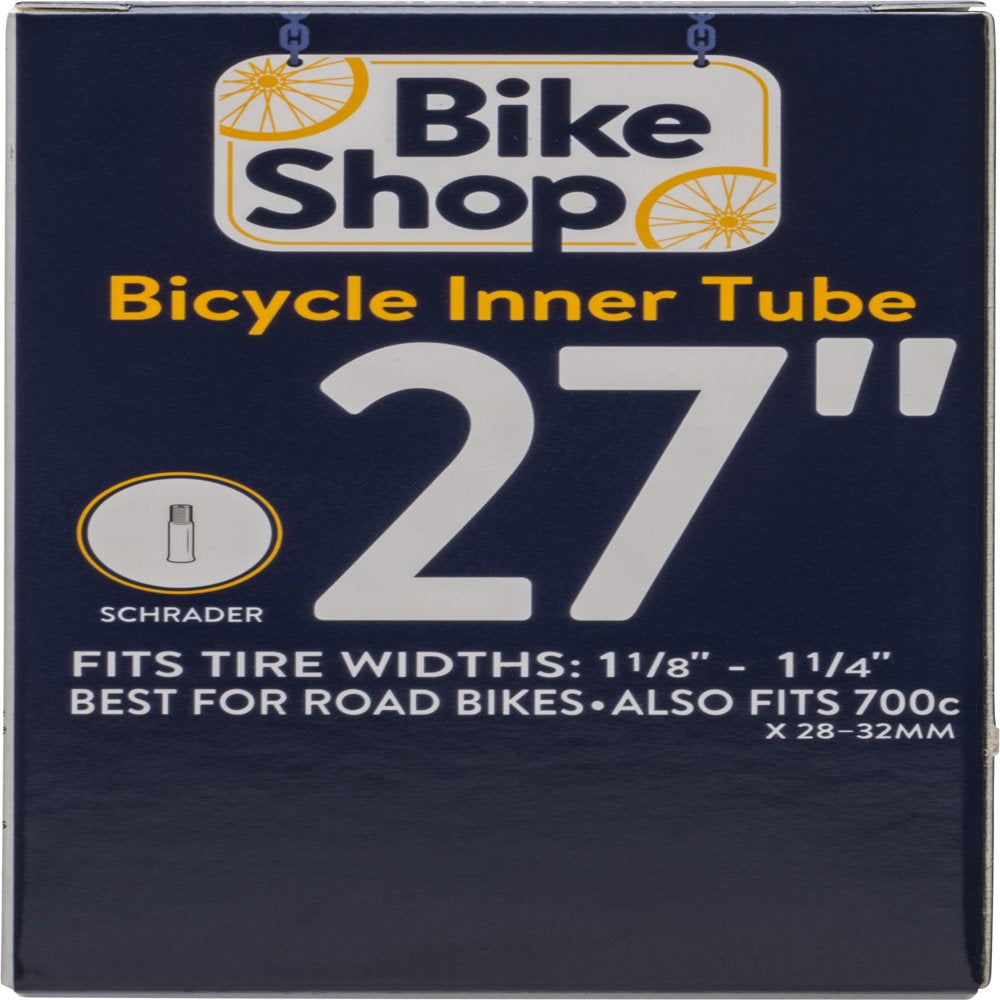 Bike Shop 27" Bicycle Inner Tube, Tire Widths 1-1/8-1-1/4" with Schrader Valve, Black