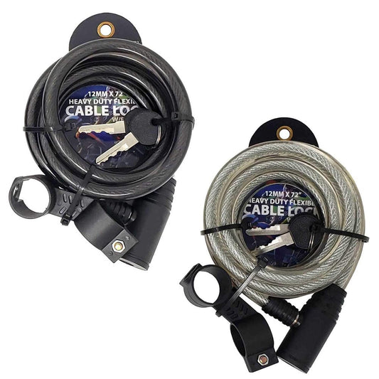 72" Inch Extra Long Heavy Duty 12 Mm Steel Cable Self Coiling Keyed Bicycle Bike Lock with Bracket-6 Ft (2 Keys)