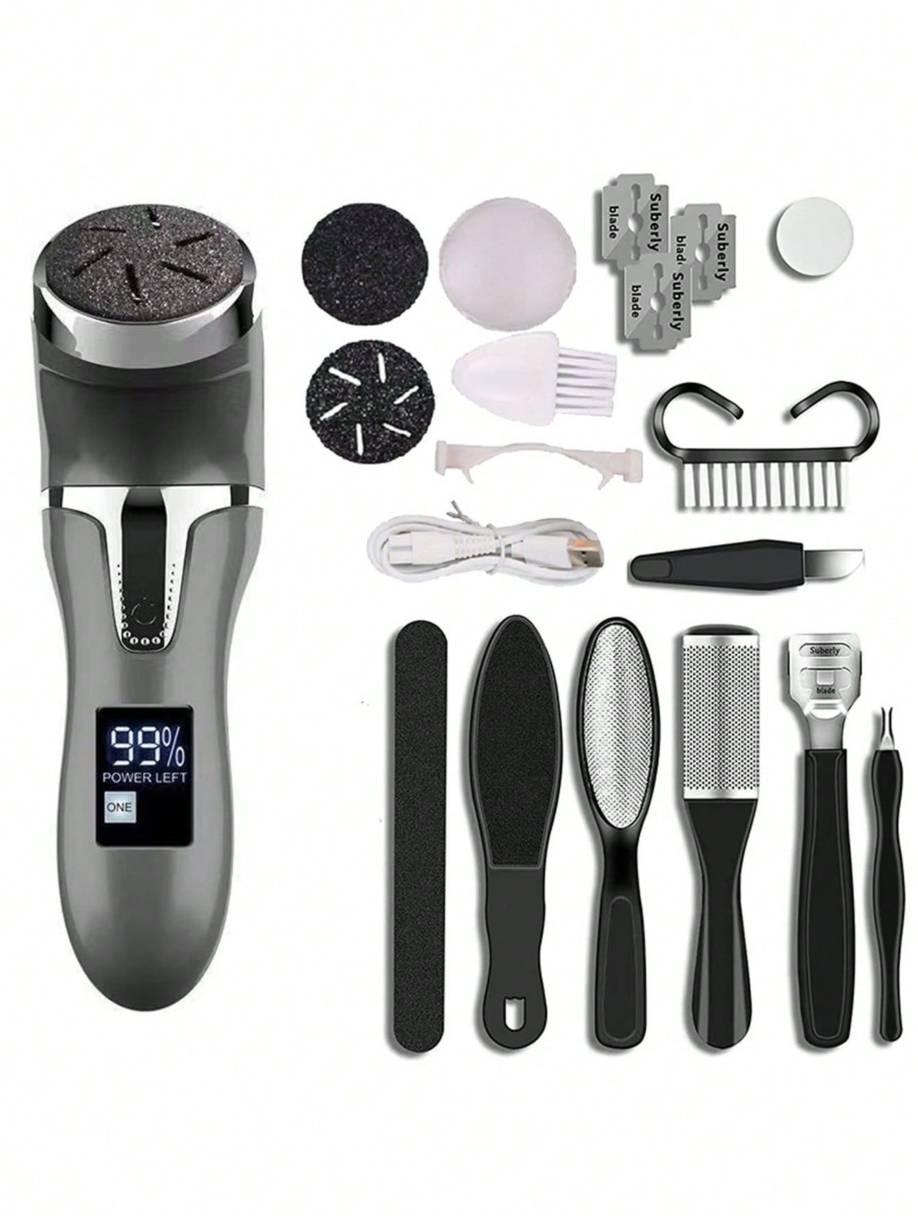 Black Electric Foot Grinder With Lcd Display, Dust Collecting Function For Dead Skin Callus Removal, Home Use