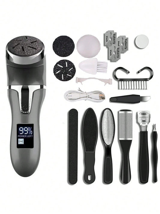 Black Electric Foot Grinder With Lcd Display, Dust Collecting Function For Dead Skin Callus Removal, Home Use