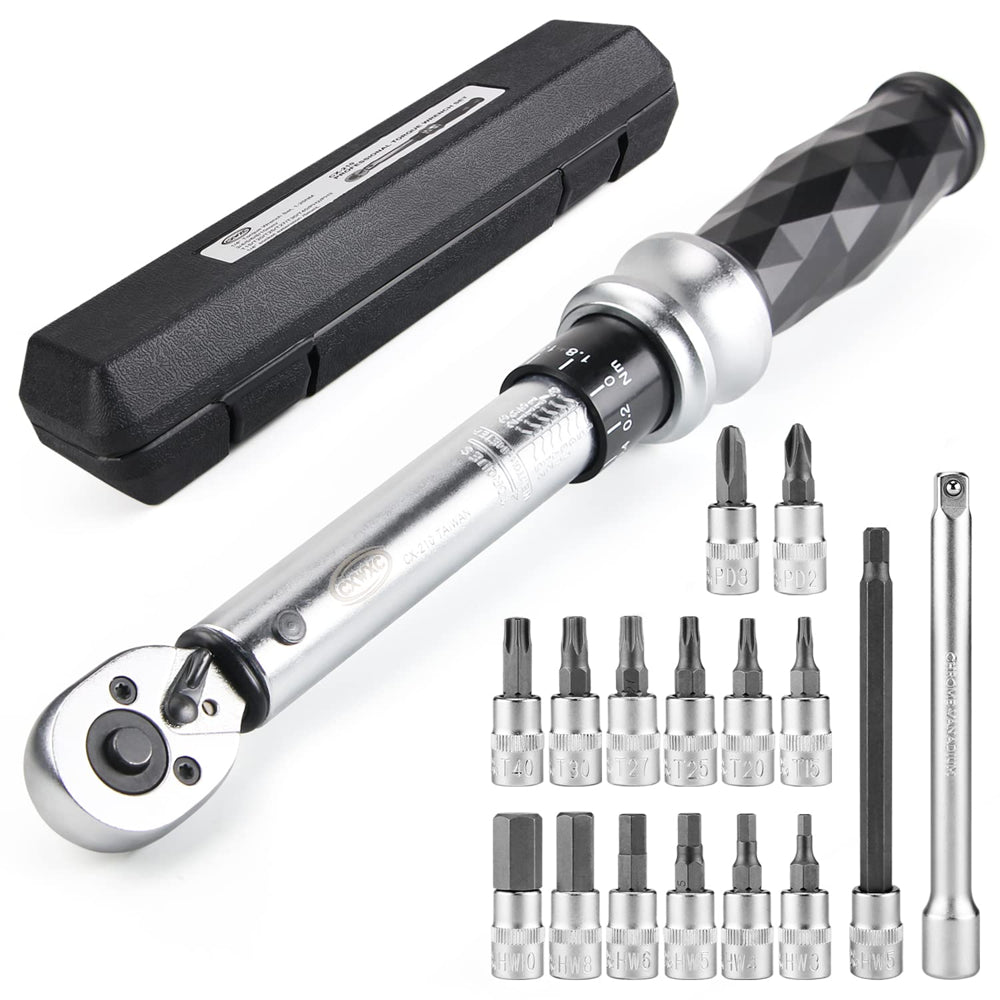 Bike Torque Wrench Set 1/4" Drive Click 1-25 Nm Bicycle Maintenance Tool Kit for Road/Mountain Bikes
