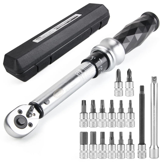 Bike Torque Wrench Set 1/4" Drive Click 1-25 Nm Bicycle Maintenance Tool Kit for Road/Mountain Bikes