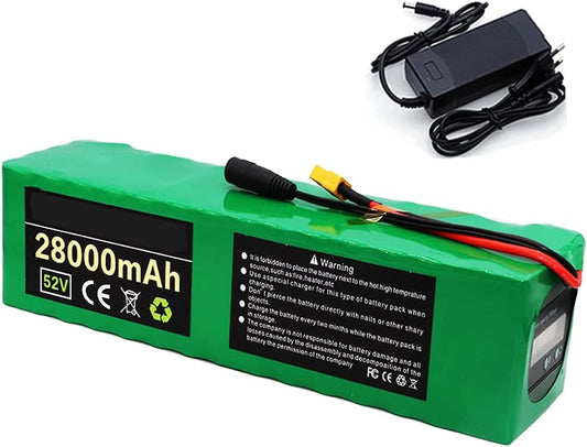 52V 28AH Electric Bike Battery 30A BMS Lithium Battery Pack 52 Volt with Ebike Battery XT60 Plug with Capacity Indicator