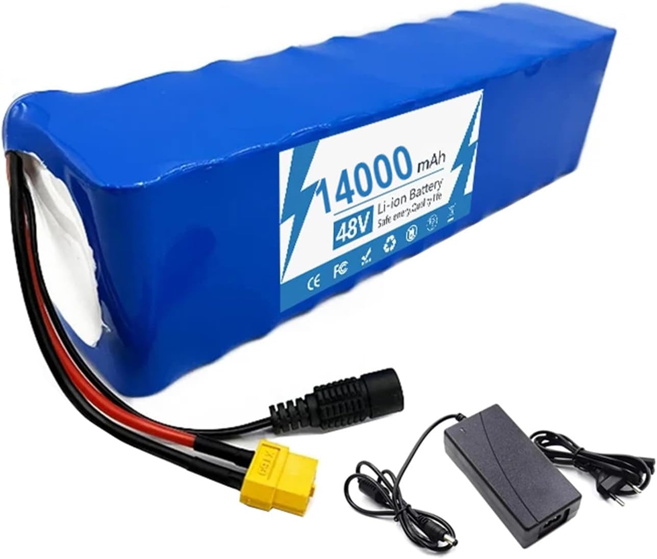 48V 14Ah 13S3p Battery Pack,48V Ebike Rechargeable Lithium Battery,with 54.6V 2A Charger + XT60 Connection,for 200W-750W Electric Bike Scooter Motor