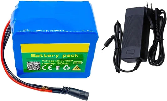 25.2V 12Ah Lithium Battery Pack, 25.2V Electric Bike Battery,with 25.2V 2A Charger,for 100W 250W 350W Electric Bicycle Moped Motor
