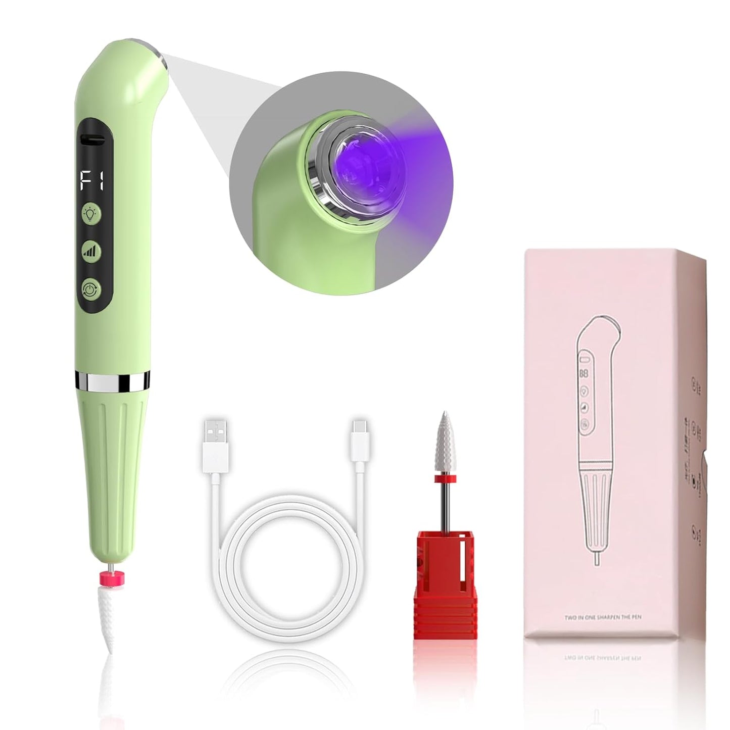 Cordless Nail Drill, 15000 RPM Electric Nail Drill Machine with Nail Lamp, Portable Efile Kit for Acrylic Gel Nails, Professional Manual Pedicure Tools with Drying Light for Home Salon,Green