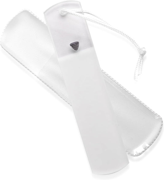 Bona Fide Beauty Czech Glass Foot File with Protective Sleeve, Dual-Sided High Grit Foot Rasp, Foot Scraper with Cord in Clear Color