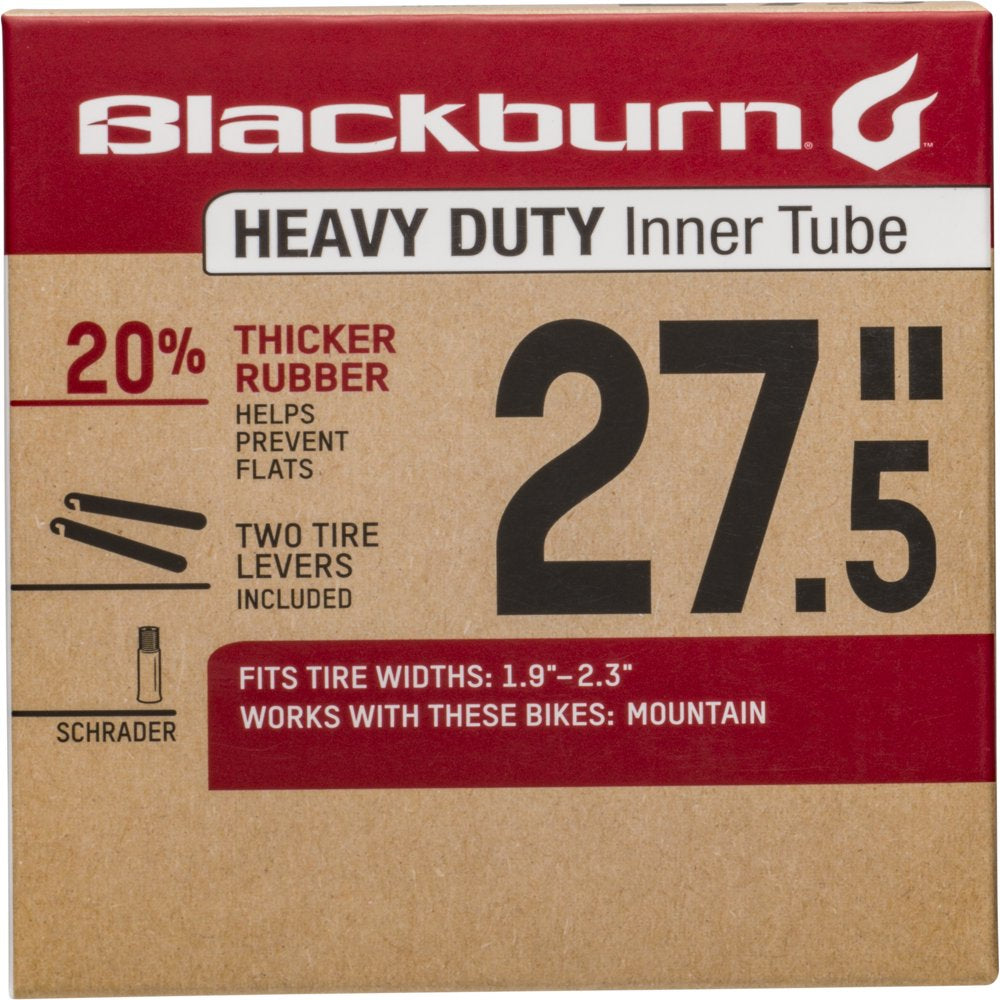 Blackburn Heavy Duty Bicycle Inner Tube with Tire Levers, Schrader Valve, 27.5" X 2.1-2.3"