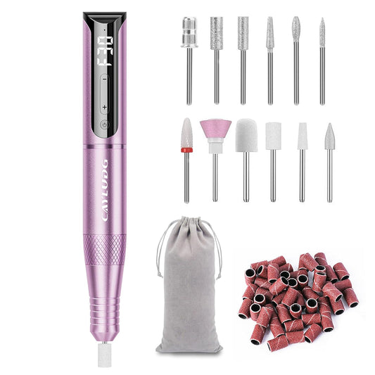 Cordless Nail Drill, LCD Display Professional Electric Nail Drill, Portable Nail Drill Machine with Bits Set, Electric Nail File Kit for Manicure Pedicure Polishing , Purple