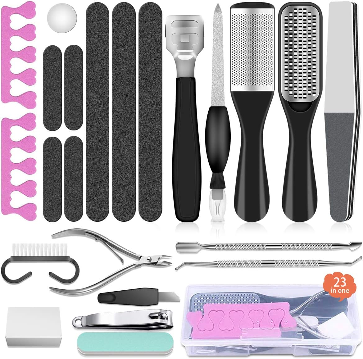 23 in 1Pedicure Kit,Professional Pedicure Tools Set for Foot Clean Care,Nail Clippers Foot File Callus Remover Scraper Rasp Care Kits, Cuticle Care Kits for Women, Men, Salon,Home