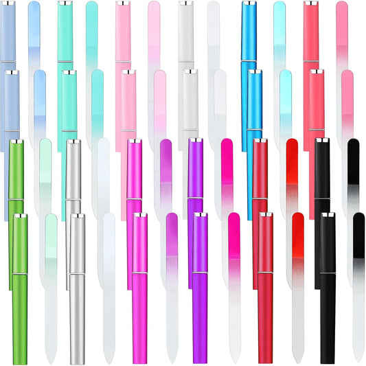 24 Pcs Crystal Glass Nail Files with Case Bulk Nails Manicure for Women Girls Professional Glass Nail File Double Sided, 12 Colors
