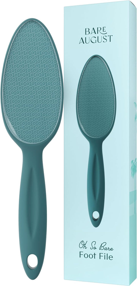 Bare August Glass Foot File Callus Remover for Feet - Heel Scraper & in Shower Foot Scrubber Dead Skin Remover - Pedicure Foot Buffer for Soft Feet (with Handle, Teal)…