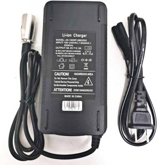 [Verified Fit] 52 Volt Electric Bike Charger 3-Pin XLR, for Juiced CrossCurrent RipCurrent HyperScorpion eBikes 52V Battery Pack and Other 52V E-Bike (58.8V 2.5A max)