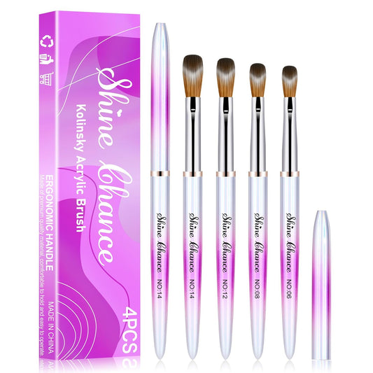 4Pcs Acrylic Nail Brushes Set, Kolinsky Acrylic Nail Art Brush, Art Design & Polish Mistake Cleaning Manicure Tools for Women Acrylic Application (Size 6 8 12 14)