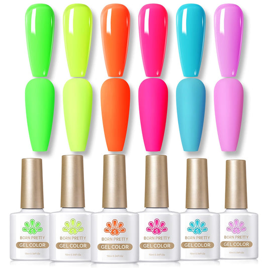 Born Pretty Gel Nail Polish Neon Gel Nail Polish Set Fluorescent Gel polish Orange Hot Pink Blue Yellow Green Purple Vibrant Spring Summer Gel Polish Soak Off UV LED Gel Nail Polish Nail Art