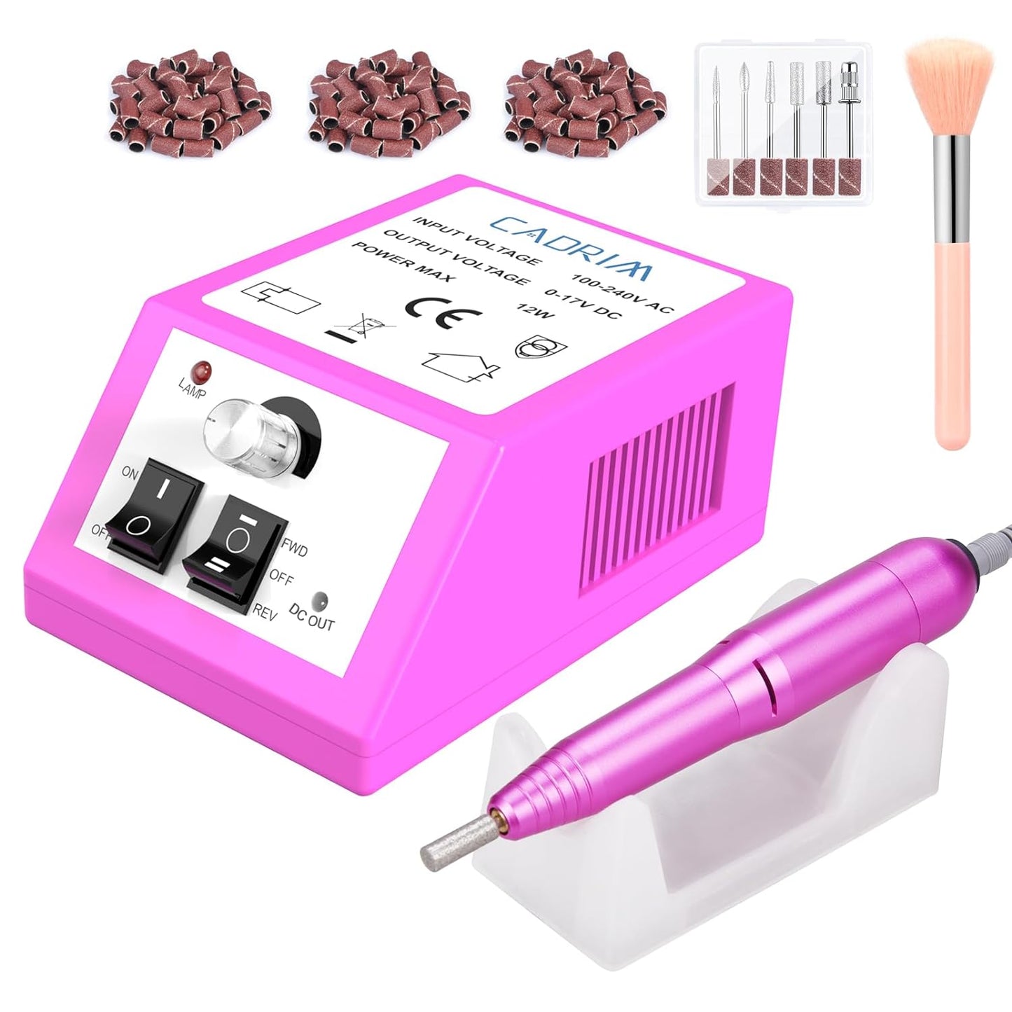 Cadrim Nail Drill, Upgrade 30000 RPM Electric Nail Drill Speed Adjustable Professional Nail File Drill Acrylic Nails Kit for Manicure Gel Nail Polish Remover with Dust Brush, Acrylic Nail Kit (Pink)