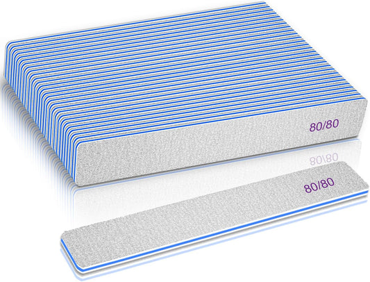 BLESWIN Nail Files 80/80, 25Count 80 Grit Acrylic Nail Files for Artificial Nails, Reusable Double Sided Buffering Files Emery Board for Nails Jumbo Zebra Nail File