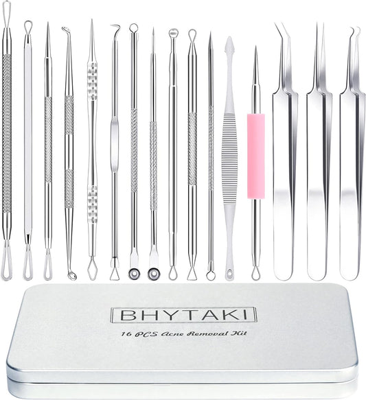 Blackhead Remover Tools, 2024 Latest 16 PCS Pimple Popper Tool Kit, Acne Blackhead Tools for Blemish, 410 Premium Professional Stainless Acne Pimple Extractor Tool with Metal Box