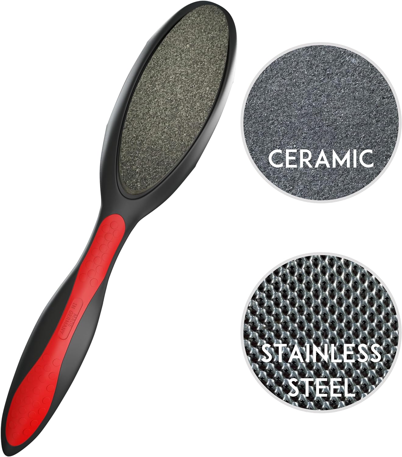 Ceramic Stone and Stainless Steel Made in Germany Double Sided Foot File Callus Remover, Feet Scrubber, Professional Pedicure Foot Care Tool Rasp, Long Lasting Foot Buffer, Heel Scraper, Wonder Pedi