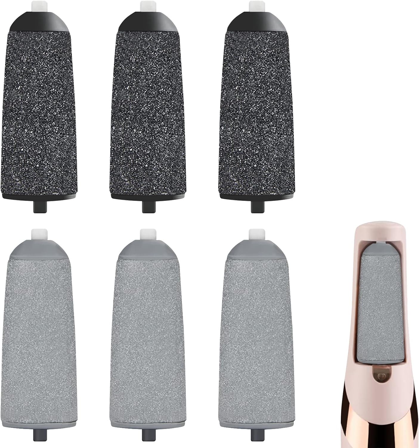 6-Pack Replacement Heads for Flawless Pedi, Replacement Roller Refills Heads fit Finishing Touch Flawless Pedi Electric Tool as seen on TV(3 Black Coarse and 3 Gray Fine)