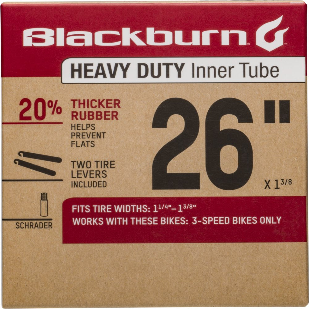 Blackburn Heavy Duty Bicycle Inner Tube with Tire Levers, Schrader Valve, 26" X 1-3/8"