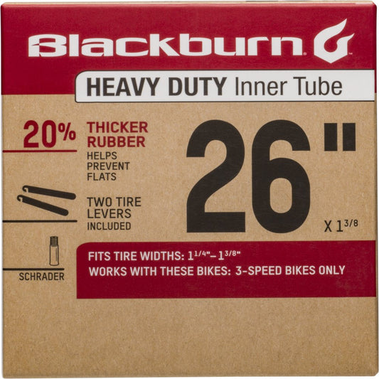 Blackburn Heavy Duty Bicycle Inner Tube with Tire Levers, Schrader Valve, 26" X 1-3/8"