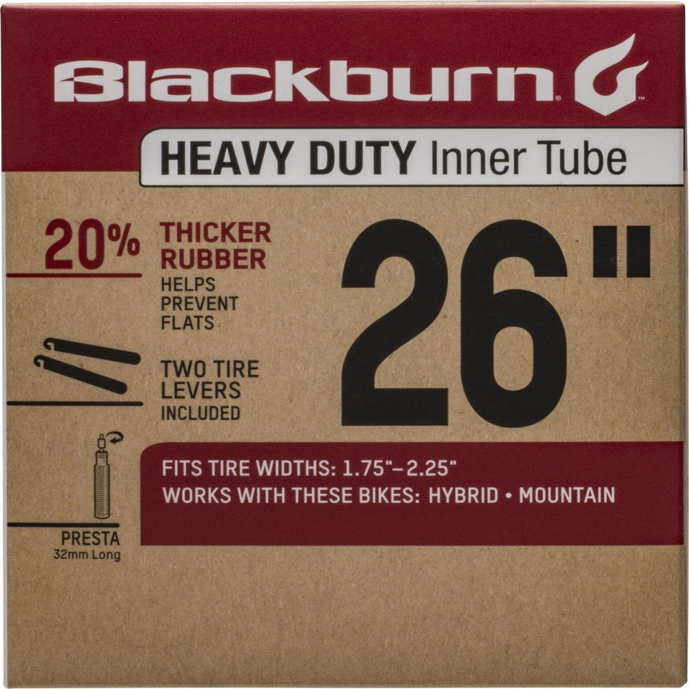 Blackburn 26IN X 1.75-2.25 Presta Heavy Duty Bike Inner Tube with Tire Levers